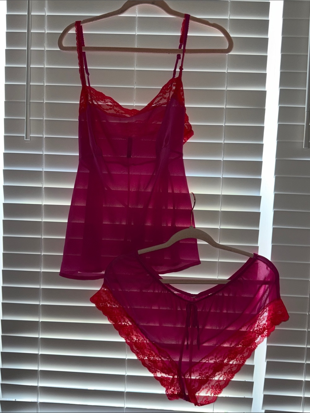 Adore Me Sheer Lace Cami & Bikini Set - Fuchsia Pink